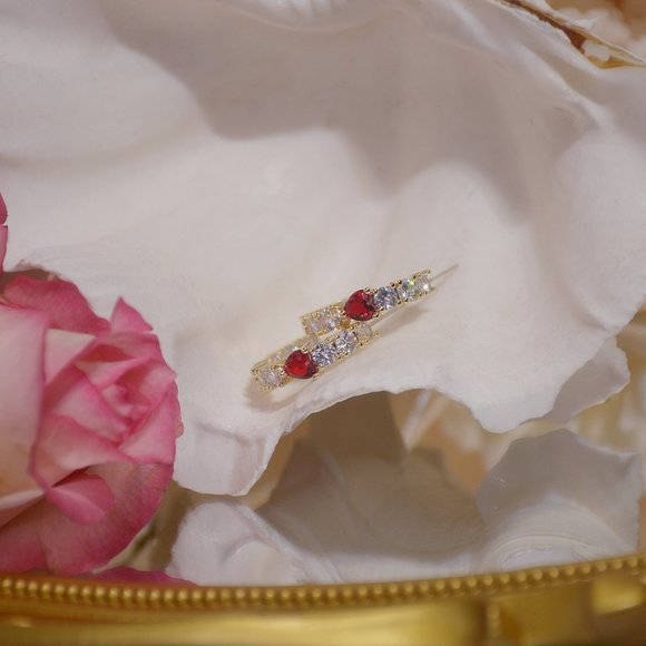 NEW 14K Gold Plated Diamond Heart Hoop Earrings - Picture 4 of 9